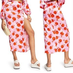 Topshop floral satin midi skirt size 6 NWT